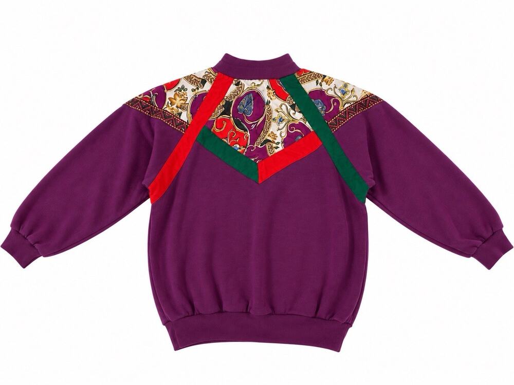 Vintage Women’s Medium Purple Paisley Colorblock Sweatshirt Pullover 80s 90s